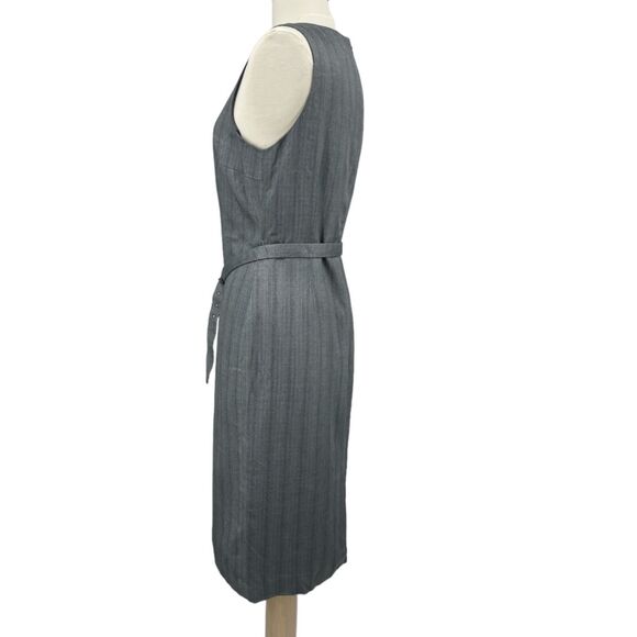 Due per Due dress sz 12 gray sleeveless belted casual business striped womens - Picture 4 of 8